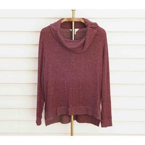 Market & Spruce Maroon Stretch Cowl Neck Lightweight Sweater